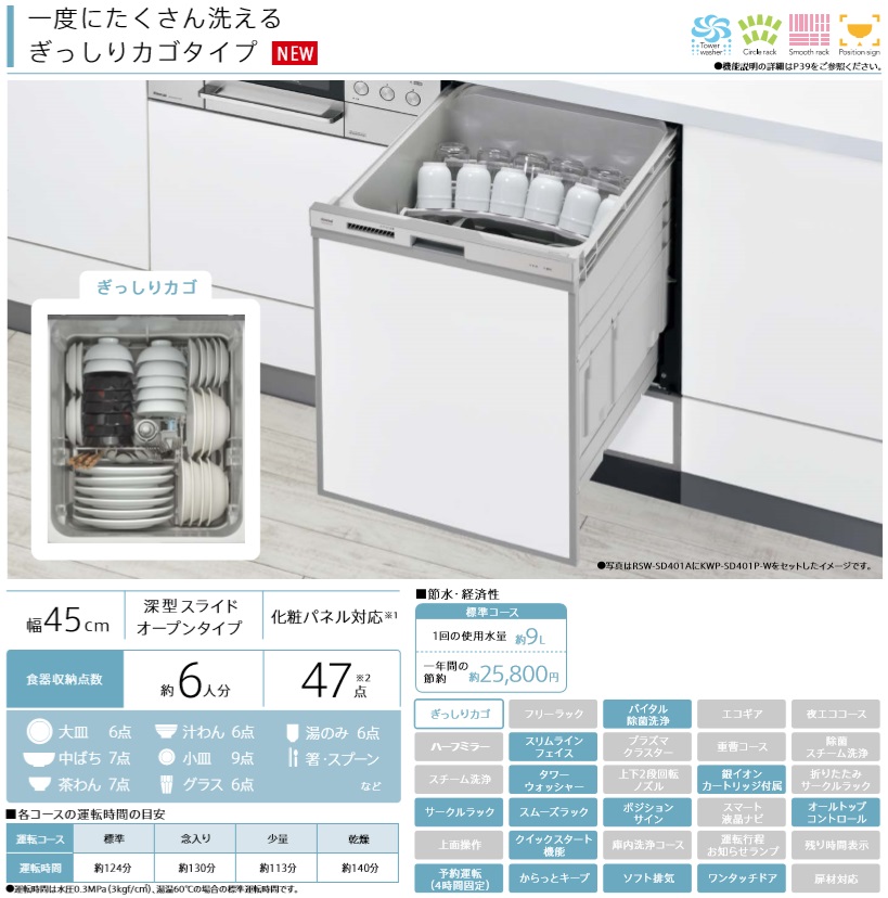 フラワーB ブルーグレイ リンナイ ####▽リンナイ 食器洗い乾燥機【RSW-SD401AE-SV】シルバー 自立脚付きタイプ 深型スライドオープン  おかってカゴタイプ 幅45cm スタンダード