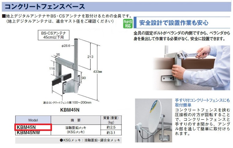 コンクリートフェンスベース BS・CS(45cm以下)用 KBM45NWクロネコ80サイズで発送予定