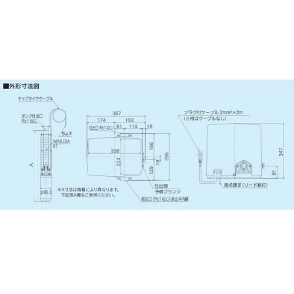 画像2: テラル　25TWS-5.35S-8(地上部＋水中部)　深井戸用定圧給水式水中ポンプ TWS型 単相100V 50Hz [♪◇] (2)