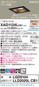 画像: パナソニック　XAD1124LCB1(ランプ別梱)　ダウンライト 天井埋込型 LED(電球色) 高気密SB形 集光24度 調光(ライコン別売) 埋込穴□100 ブラック