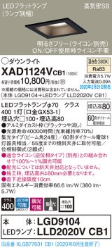 画像: パナソニック　XAD1124VCB1(ランプ別梱)　ダウンライト 天井埋込型 LED(温白色) 高気密SB形 集光24度 調光(ライコン別売) 埋込穴□100 ブラック
