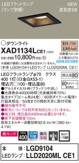 画像: パナソニック　XAD1134LCE1(ランプ別梱)　ダウンライト 天井埋込型 LED(電球色) 美ルック 高気密SB形 集光24度 埋込穴□100 ブラック