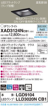 画像: パナソニック　XAD3124NCB1(ランプ別梱)　ダウンライト 天井埋込型 LED(昼白色) 高気密SB形 集光24度 調光(ライコン別売) 埋込穴□100 ブラック