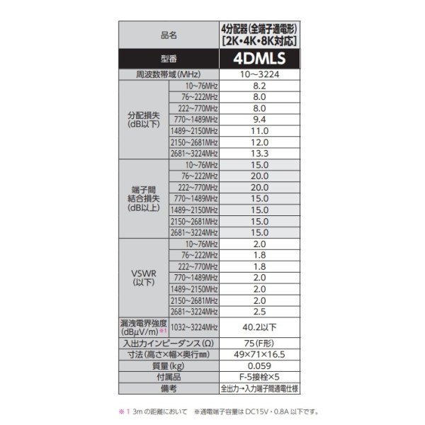 画像2: DXアンテナ　4DMLS　分配器 4分配器(全端子通電形) (2K・4K・8K対応) [￡] (2)