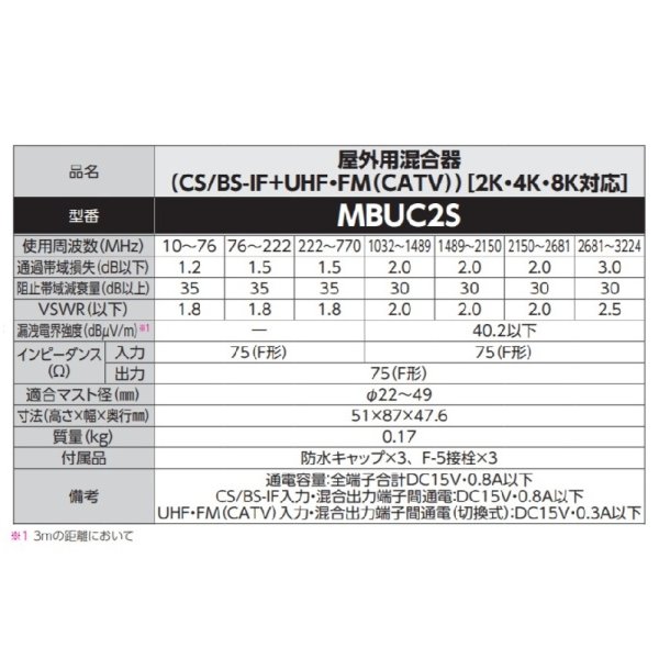 画像2: DXアンテナ　MBUC2S　混合器 屋外用混合器(CS/BS-IF+UHF・FM(CATV)) (2K・4K・8K対応) [￡] (2)