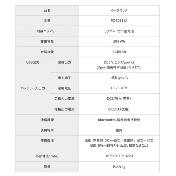 画像3: パナソニック　PQB0311A　イーブロック 可搬型バッテリー 蓄電容量304Wh ※受注生産品 [§∽] (3)