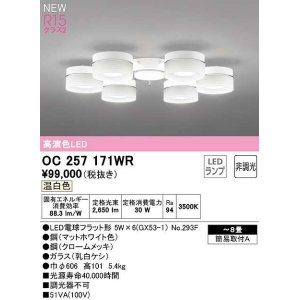 画像: オーデリック　OC257171WR(ランプ別梱)　シャンデリア 8畳 非調光 LEDランプ 温白色 マットホワイト