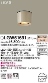 画像: パナソニック　LGW51691LE1　エクステリア ダウンシーリング LED(電球色) 軒下用 防雨型 プラチナメタリック