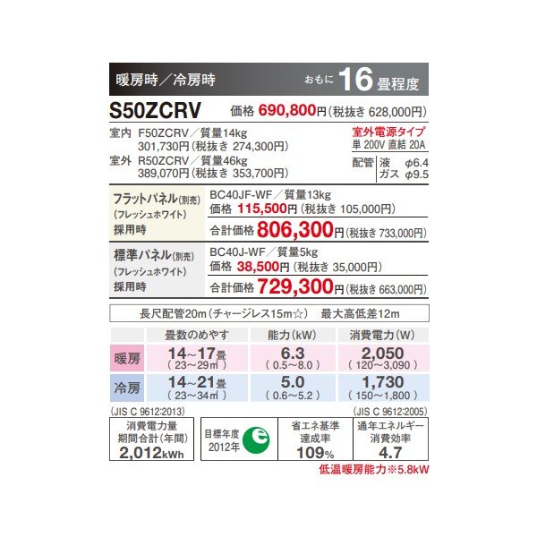 画像3: ダイキン 【S50ZCRV+標準パネル】 ハウジングエアコン 16畳程度 天井埋込カセット シングルフロー CRシリーズ 給気換気 単200V (S50YCRVの後継品) [♪▲] (3)