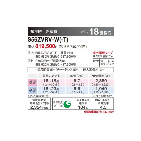 画像2: ダイキン　S56YVRV　ハウジングエアコン 18畳程度 床置形 給気換気 VRシリーズ ホワイト 単200V (S56YVRVの後継品) [♪▲] (2)