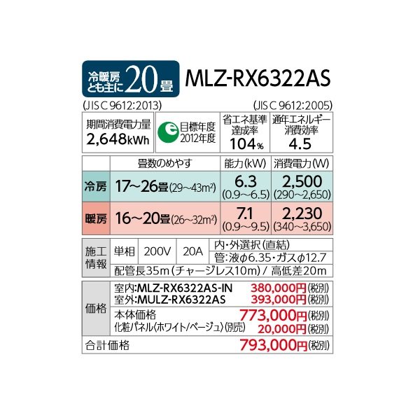 画像4: 三菱 【MLZ-RX6322AS＋化粧パネル】 ハウジングエアコン 1方向天井カセット形 RXシリーズ 20畳程度 単相200V [♪Å] (4)