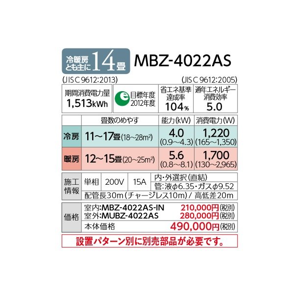 画像2: 三菱　MBZ-4022AS　ハウジングエアコン フリービルトイン形 14畳程度 単相200V [♪Å] (2)