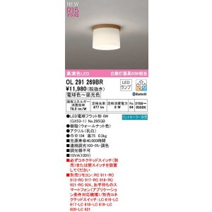 画像: オーデリック　OL291269BR(ランプ別梱)　シーリングライト 調光 調色 Bluetooth コントローラー別売 LEDランプ 電球色〜昼光色 ウォールナット色