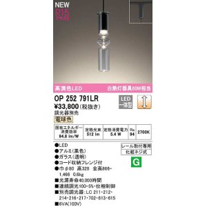 画像: オーデリック　OP252791LR　ペンダントライト 調光 調光器別売 LED一体型 電球色 プラグタイプ 黒色