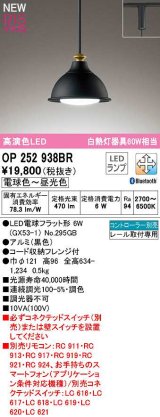 画像: オーデリック　OP252938BR(ランプ別梱)　ペンダントライト 調光 調色 Bluetooth コントローラー別売 LEDランプ 電球色〜昼光色 プラグタイプ 黒色