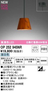 画像: オーデリック　OP252945NR(ランプ別梱)　ペンダントライト 非調光 LEDランプ 昼白色 フレンジタイプ 檜