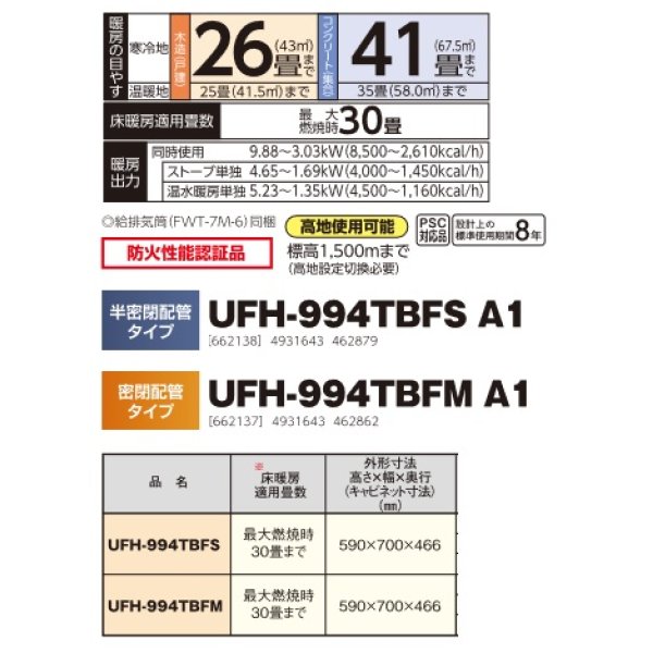 画像2: 長府/サンポット　UFH-994TBFM A1　石油暖房機 温水暖房システム カベックツイン 強制給排気 密閉配管 [♪■] (2)