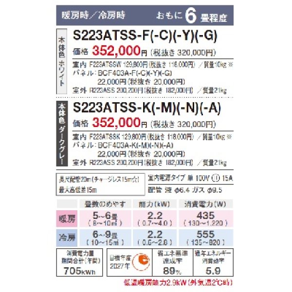 画像3: ダイキン　S223ATSS-C　エアコン 6畳 ルームエアコン SXシリーズ risora 単相100V 15A 6畳程度 ナチュラルウッド (S22ZTSXS-Cの後継品) [♪▲] (3)