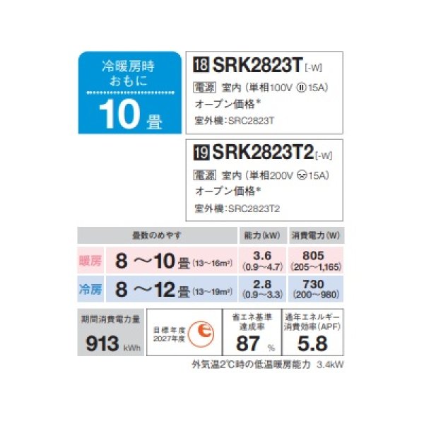 画像3: 三菱重工　SRK2823T-W　エアコン 10畳 ルームエアコン Tシリーズ ビーバーエアコン 単相100V 15A 10畳程度 ファインスノー (SRK2822T-Wの後継品) [♪] (3)