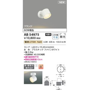 画像: コイズミ照明 AB54975 スポットライト 非調光 LED 電球色 直付・壁付取付 フランジ 散光 ファインホワイト