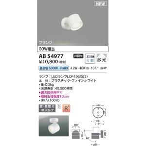 画像: コイズミ照明 AB54977 スポットライト 非調光 LED 昼白色 直付・壁付取付 フランジ 散光 ファインホワイト