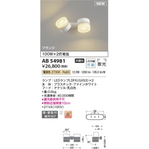 画像: コイズミ照明 AB54981 スポットライト 非調光 LED 電球色 直付・壁付取付 フランジ 散光 ファインホワイト