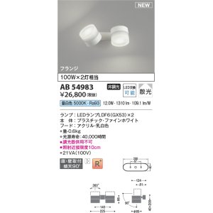 画像: コイズミ照明 AB54983 スポットライト 非調光 LED 昼白色 直付・壁付取付 フランジ 散光 ファインホワイト