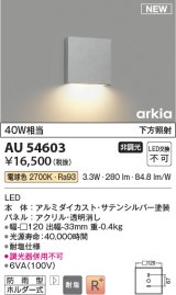 画像: コイズミ照明 AU54603 ブラケット 非調光 LED一体型 電球色 下方照射 防雨型 サテンシルバー