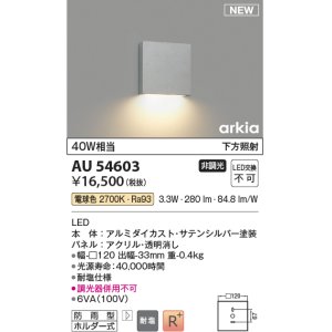 画像: コイズミ照明 AU54603 ブラケット 非調光 LED一体型 電球色 下方照射 防雨型 サテンシルバー