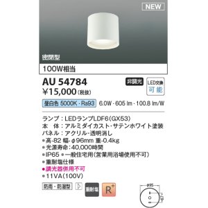 画像: コイズミ照明 AU54784 シーリング 非調光 LED 昼白色 密閉型 防雨・防湿型 サテンホワイト