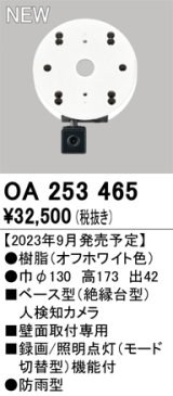 画像: オーデリック OA253465 センサ ベース型人検知カメラ 壁面取付専用 防雨型 オフホワイト