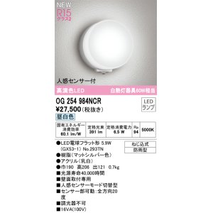 画像: オーデリック OG254984NCR(ランプ別梱) エクステリア ポーチライト LEDランプ 昼白色 高演色LED 人感センサー付 防雨型 マットシルバー