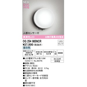 画像: オーデリック OG254985NCR(ランプ別梱) エクステリア ポーチライト LEDランプ 昼白色 高演色LED 人感センサー付 防雨型 黒色