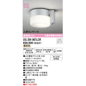 画像: オーデリック OG254987LCR(ランプ別梱) エクステリア ポーチライト LEDランプ 電球色 高演色LED 人感センサー付 防雨型 マットシルバー