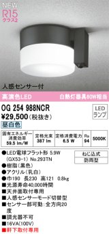 画像: オーデリック OG254988NCR(ランプ別梱) エクステリア ポーチライト LEDランプ 昼白色 高演色LED 人感センサー付 防雨型 黒色