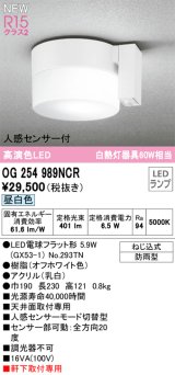 画像: オーデリック OG254989NCR(ランプ別梱) エクステリア ポーチライト LEDランプ 昼白色 高演色LED 人感センサー付 防雨型 オフホワイト