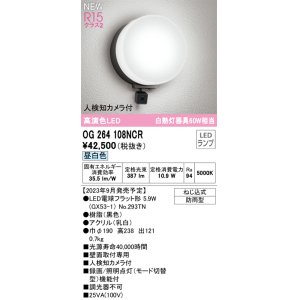画像: オーデリック OG264108NCR(ランプ別梱) エクステリア ポーチライト LEDランプ 昼白色 高演色LED 人検知カメラ付 防雨型 黒色