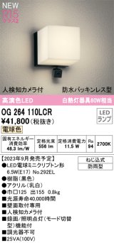 画像: オーデリック OG264110LCR(ランプ別梱) エクステリア ポーチライト LEDランプ 電球色 高演色LED 人検知カメラ付 防水パッキンレス型 防雨型 黒色