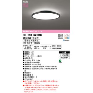 画像: オーデリック OL291620BR シーリングライト 8畳 調光調色 Bluetooth リモコン付 LED一体型 高演色LED 黒色