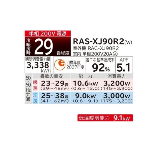 画像2: 日立 RAS-XJ90R2(W) エアコン 29畳 ルームエアコン 壁掛形 XJシリーズ 単相200V 白くまくん スターホワイト (RAS-XJ90N2の後継品) ♪ (2)
