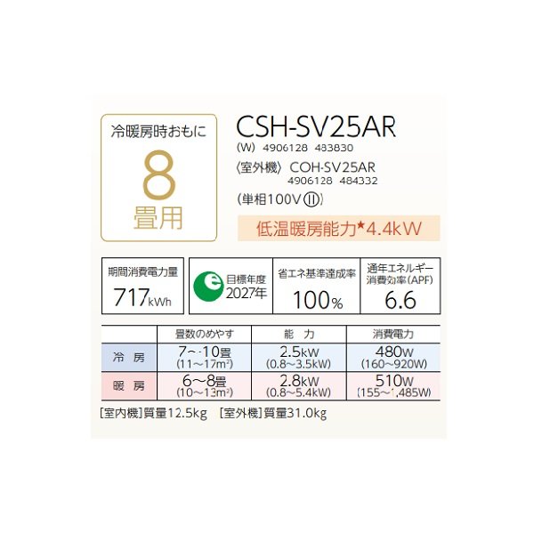 画像2: コロナ CSH-SV25AR(W) ルームエアコン ReLaLa SVシリーズ 単相100V 8畳用 (2)