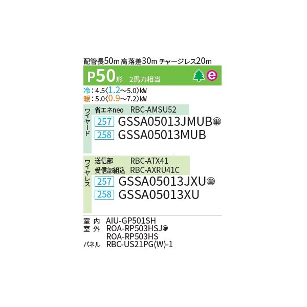 画像2: 日本キヤリア/旧東芝 GSSA05013JMUB 業務用エアコン 天井カセット形 1方向吹出し スーパーパワーエコゴールド シングル P50 2馬力 単相200V ワイヤード 受注生産品 ♪∀§ (2)
