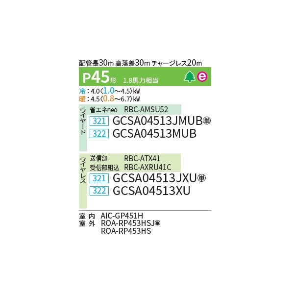 画像2: 日本キヤリア/旧東芝 GCSA04513JXU 業務用エアコン 天井吊形 スーパーパワーエコゴールド シングル P45 1.8馬力 単相200V ワイヤレス ♪∀ (2)