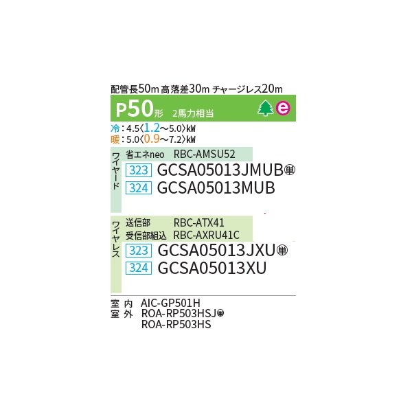 画像2: 日本キヤリア/旧東芝 GCSA05013XU 業務用エアコン 天井吊形 スーパーパワーエコゴールド シングル P50 2馬力 三相200V ワイヤレス ♪∀ (2)