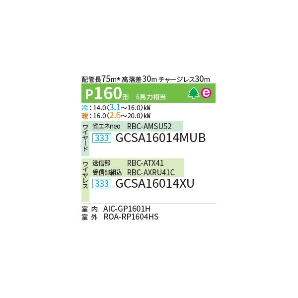 画像2: 日本キヤリア/旧東芝 GCSA16014XU 業務用エアコン 天井吊形 スーパーパワーエコゴールド シングル P160 6馬力 三相200V ワイヤレス ♪∀ (2)