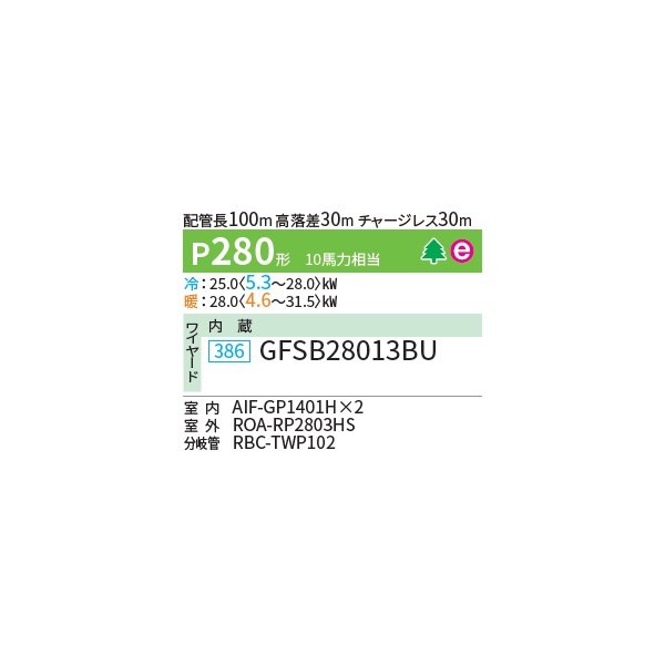 画像2: 日本キヤリア/旧東芝 GFSB28013BU 業務用エアコン 床置形 スタンド スーパーパワーエコゴールド 同時ツイン P280 10馬力 三相200V ワイヤード ♪∀ (2)