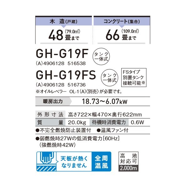 画像2: コロナ GH-G19FS(A) ブルーバーナ  木造48畳用  ブルーメタリック♭ (2)