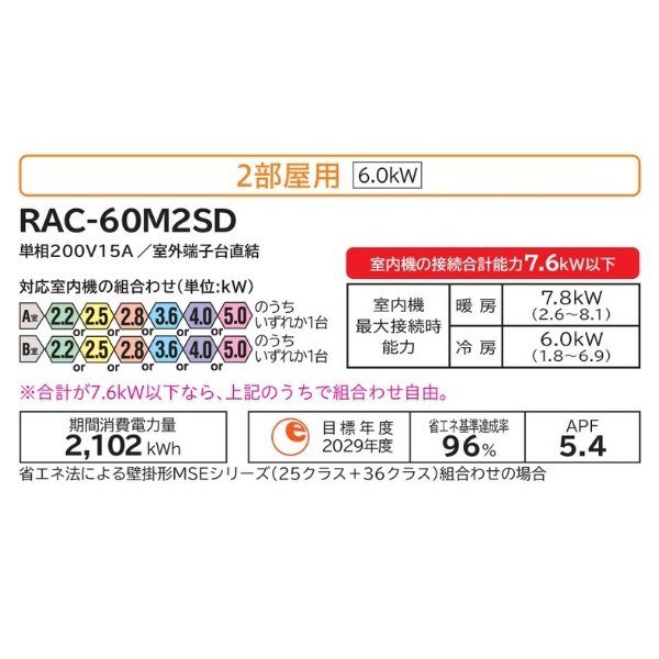 画像2: 日立 RAC-60M2SD システムマルチ 室外機のみ 2部屋用 白くまくん (RAC-60C2S2の後継品) ♪ (2)