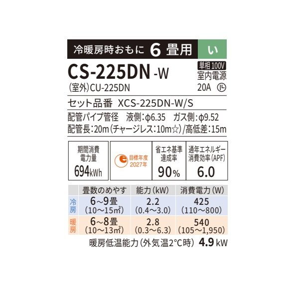 画像2: パナソニック CS-225DN-W エアコン 6畳 ルームエアコン Nシリーズ ナノイーX 単相100V 6畳程度 クリスタルホワイト (CS-223DN-Wの後継品) (2)