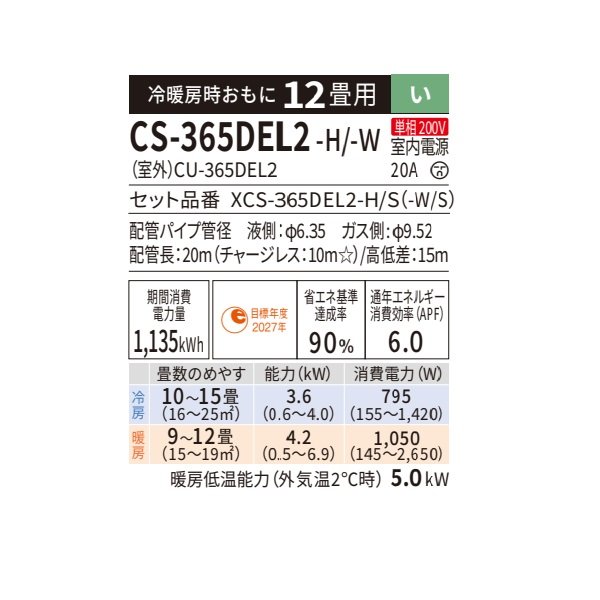画像2: パナソニック CS-365DEL2-W エアコン 12畳 ルームエアコン ELシリーズ ナノイーX 単相200V 12畳程度 クリスタルホワイト (2)